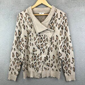 SOH Womens Leopard Print Cashmere Blend Cowl Neck Cardigan Sweater M